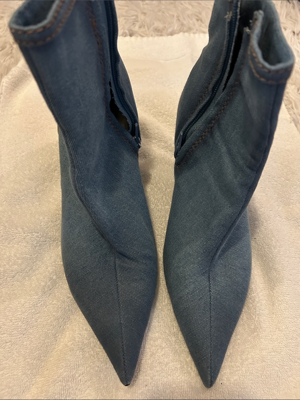 Zara Dark Denim Pointed Toe Heeled Ankle Boots